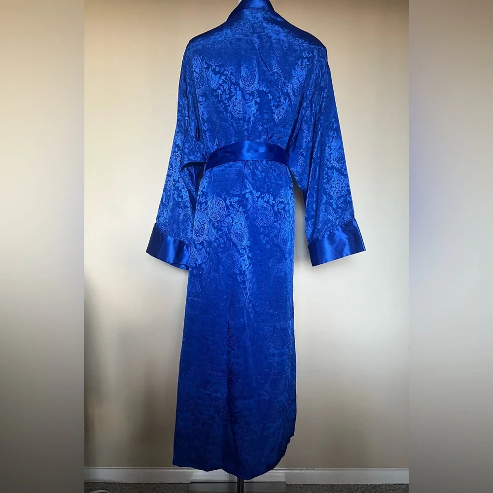 Victoria’s Secret Vintage Gold Label Royal Blue Satin Jacquard Maxi Robe